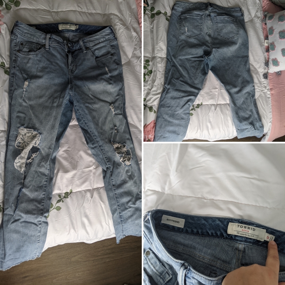 Torrid ripped lace boyfriend jeans